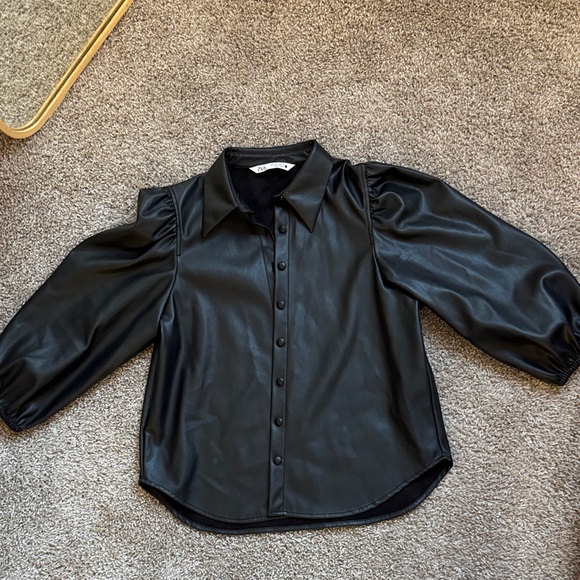 Zara Tops - Zara Black Faux Leather Button-Up Blouse